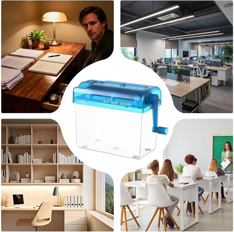 آلة تمزيق ورق يدوية محمولة زرقاء للمكتب المنزلي والفصل الدراسي وبطاقات الائتمان والمستندات والبريد - Image 4